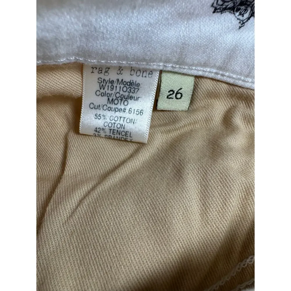 Rag & Bone White Motorcycle Bike Print Cutoff Denim Shorts Size 26 EUC
